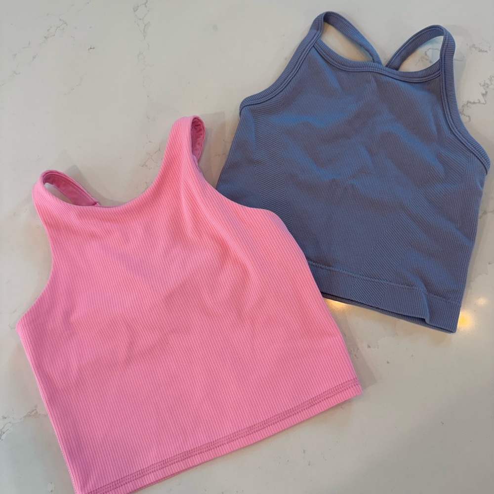 Kids Sleeveless Ribbed Tops - Pink and Blue